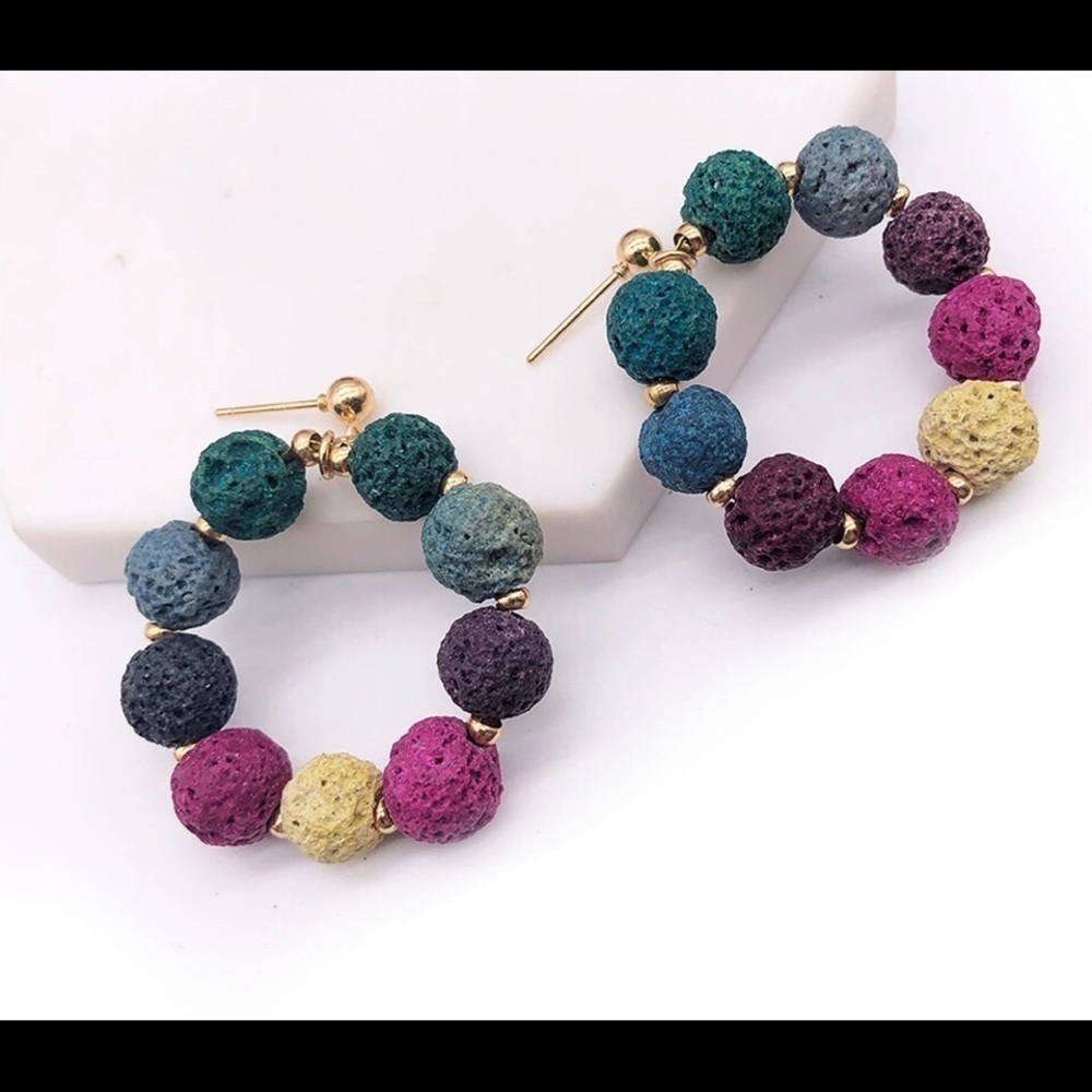 Colorful Natural Lava Stone Earrings